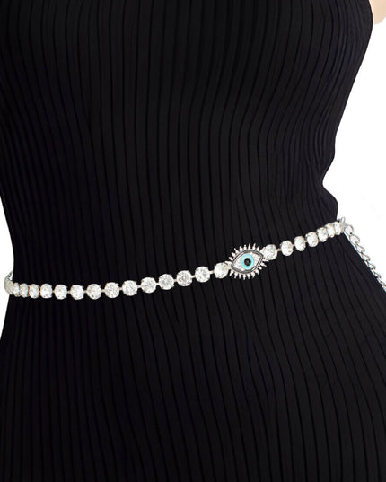 Rhinestone Belt Silver Evil Eye Chain for Women
