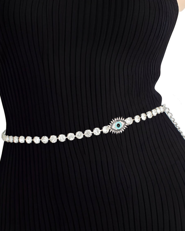 Rhinestone Belt Silver Evil Eye Chain for Women