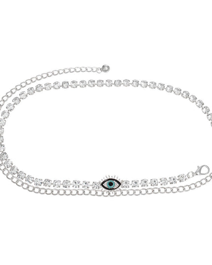 Rhinestone Belt Silver Evil Eye Chain for Women