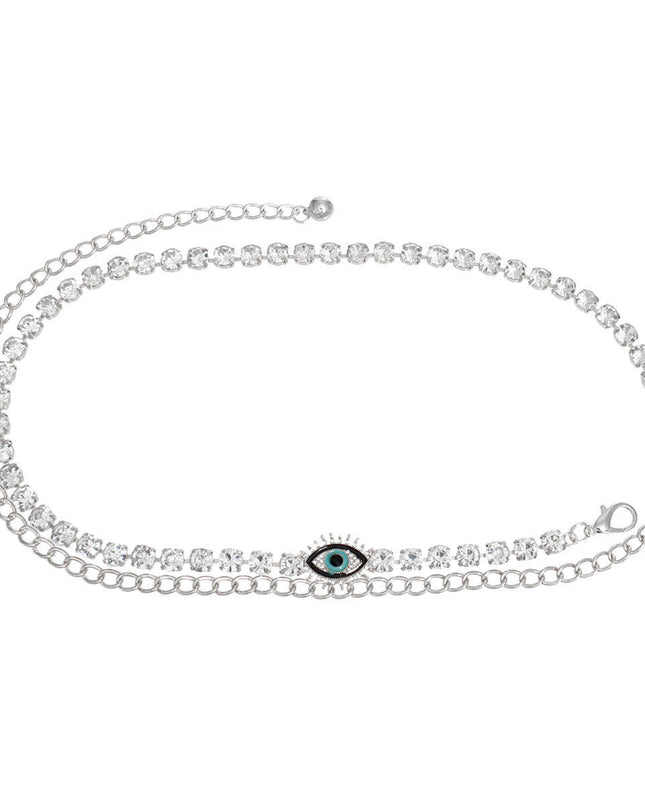 Rhinestone Belt Silver Evil Eye Chain for Women