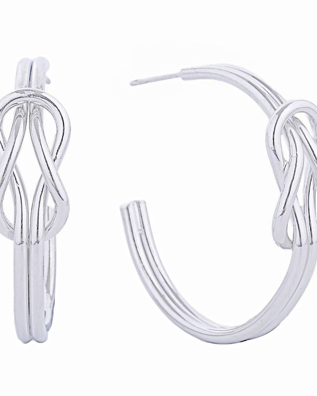 14K White Gold Infinity Knot Post Hoops