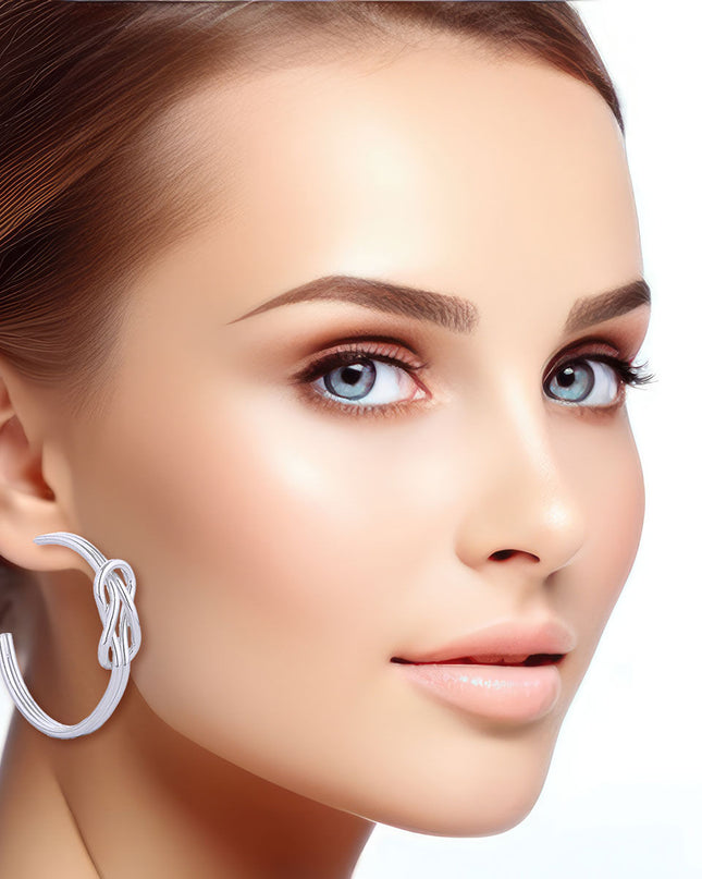 14K White Gold Infinity Knot Post Hoops