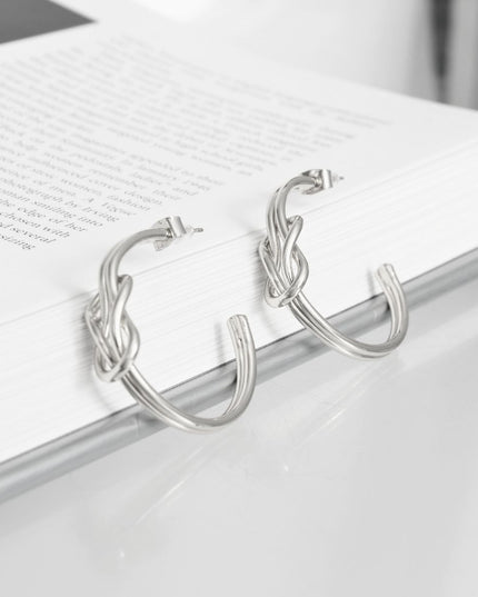 14K White Gold Infinity Knot Post Hoops