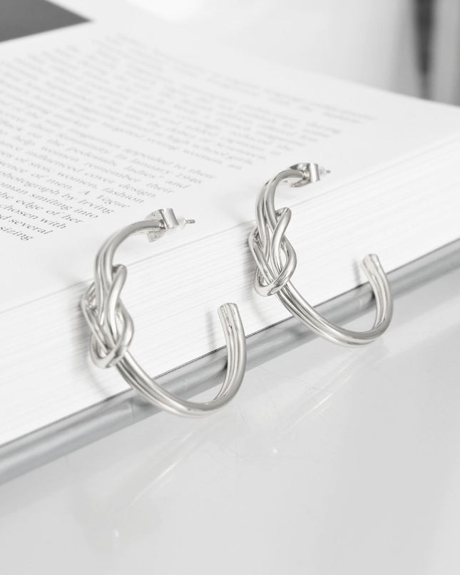 14K White Gold Infinity Knot Post Hoops