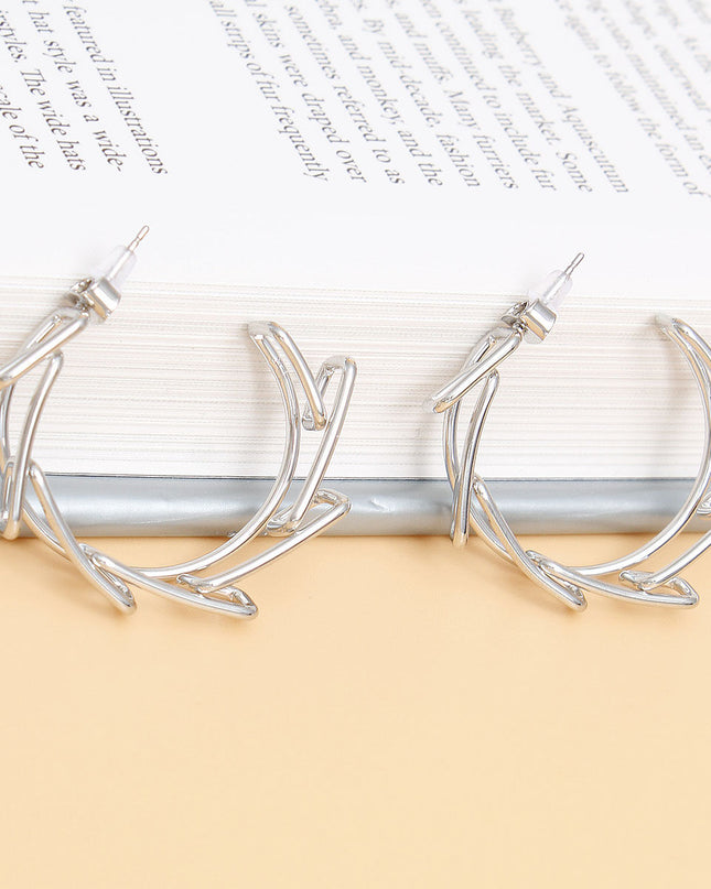 Hoop 14k White Gold Medium Geo Wire Earrings for Women