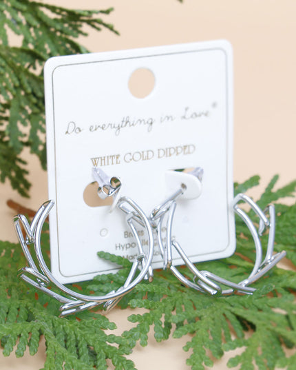 Hoop 14k White Gold Medium Geo Wire Earrings for Women