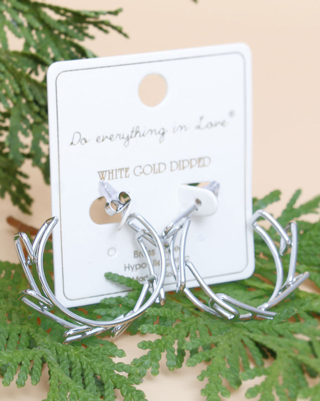 Hoop 14k White Gold Medium Geo Wire Earrings for Women