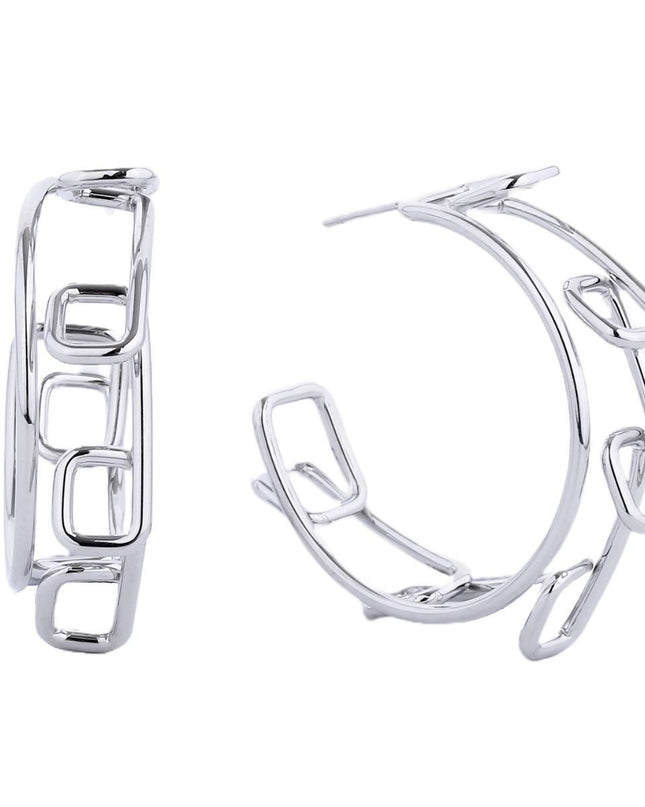 Hoop 14k White Gold Medium Geo Wire Earrings for Women