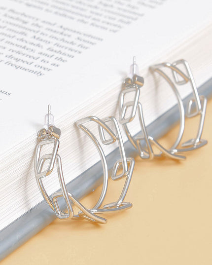 Hoop 14k White Gold Medium Geo Wire Earrings for Women
