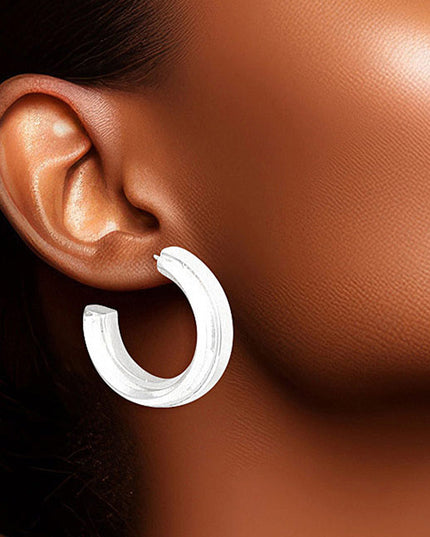 Hoop White Gold Small Solid Metal Earrings Women
