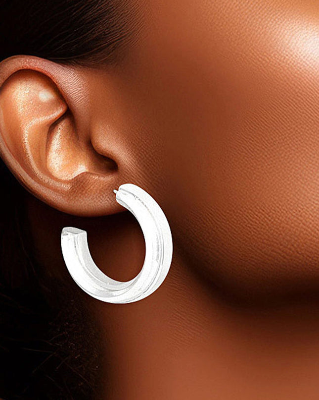 Hoop White Gold Small Solid Metal Earrings Women