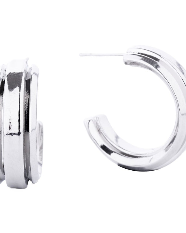 Hoop White Gold Small Solid Metal Earrings Women