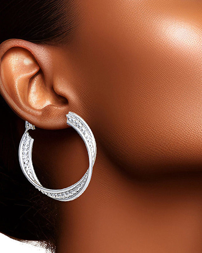 Hoop White Gold Small Diamond-Cut Earrings Women