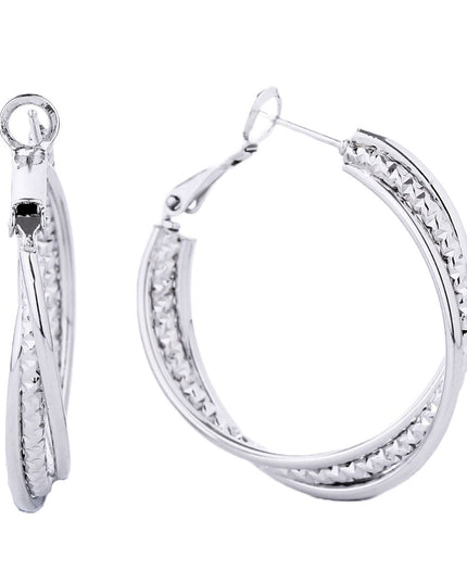 Hoop White Gold Small Diamond-Cut Earrings Women
