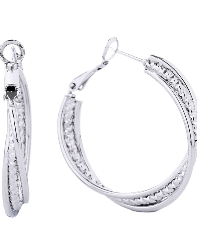 Hoop White Gold Small Diamond-Cut Earrings Women