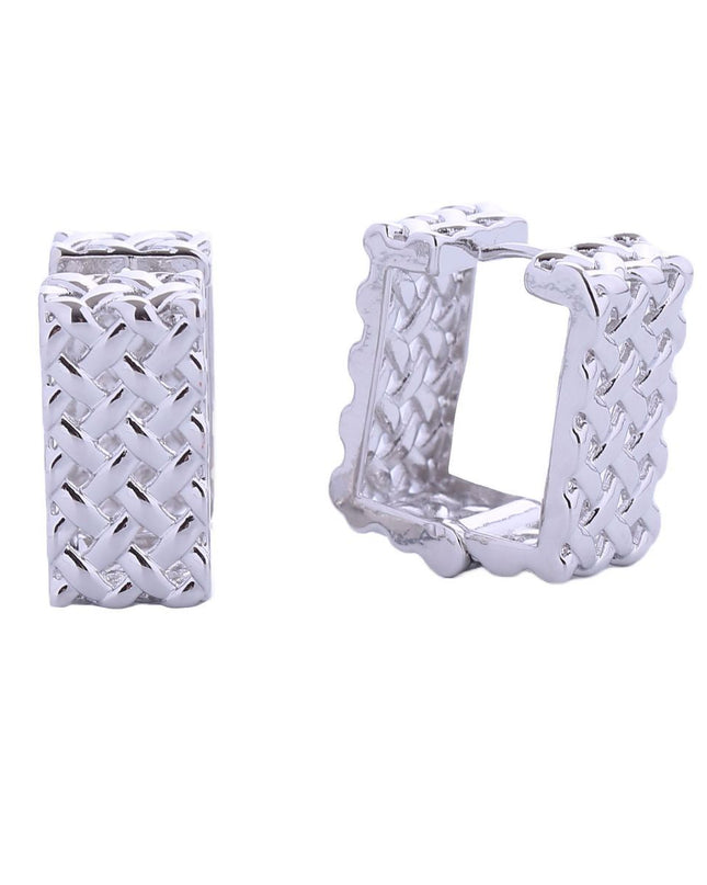 14K White Gold Rattan Square Huggie Hoops