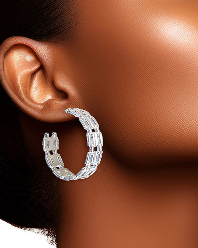 Hoop White Gold Small Chain Link Earring for Women