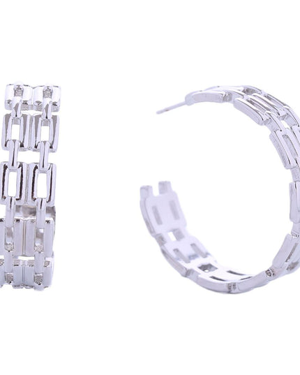Hoop White Gold Small Chain Link Earring for Women