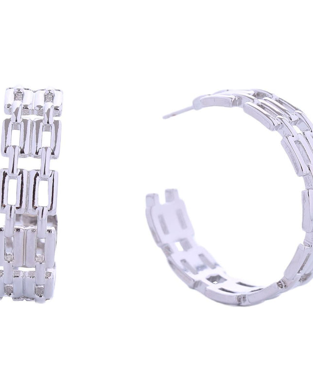 Hoop White Gold Small Chain Link Earring for Women