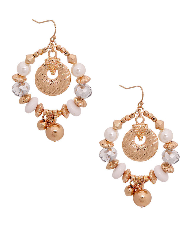 Gold Beaded Oval Earrings
