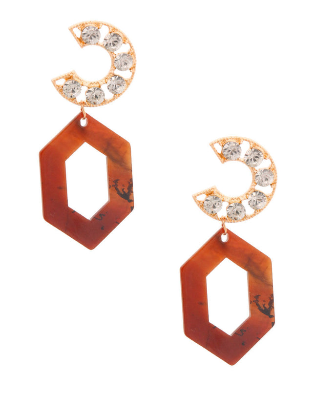 Brown Hexagon Crystal Earrings