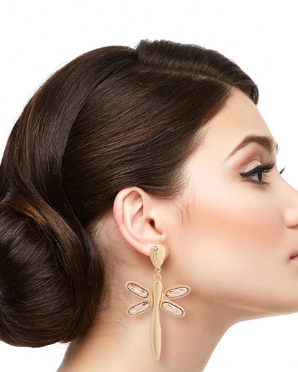 Gold Crystal Dragonfly Earrings
