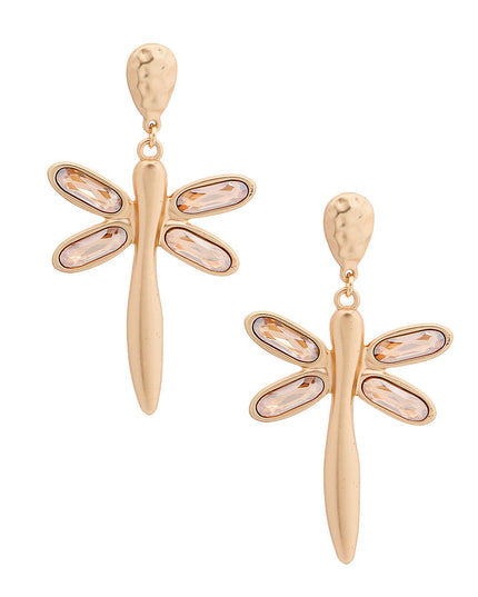 Gold Crystal Dragonfly Earrings