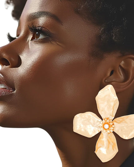 Studs Large Matte Gold Sculptured Flower Earrings