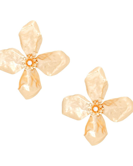 Studs Large Matte Gold Sculptured Flower Earrings