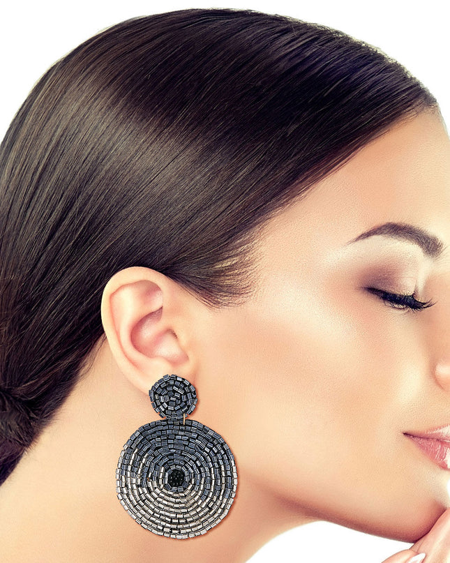 Hematite and Silver Beaded Earrings