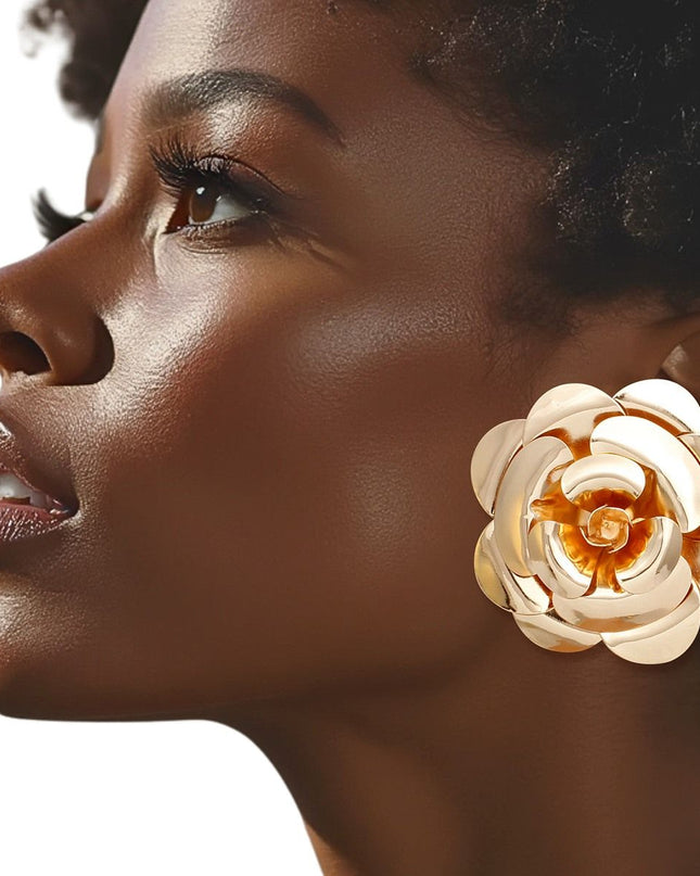 Studs Large Golden Bloom Lifelike Flower Earrings