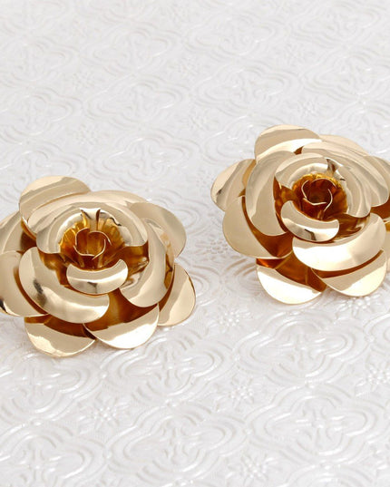 Studs Large Golden Bloom Lifelike Flower Earrings