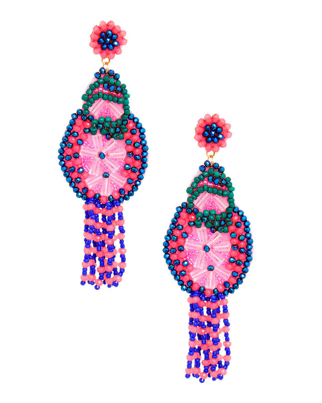 Tassel Pink Beaded Large Earrings for Women