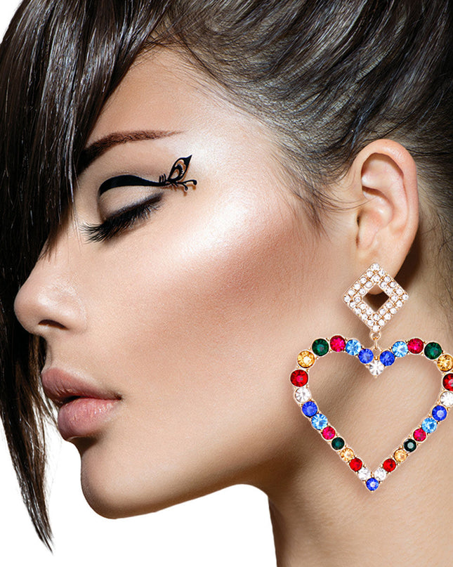 Multi Crystal Heart Drop Earrings