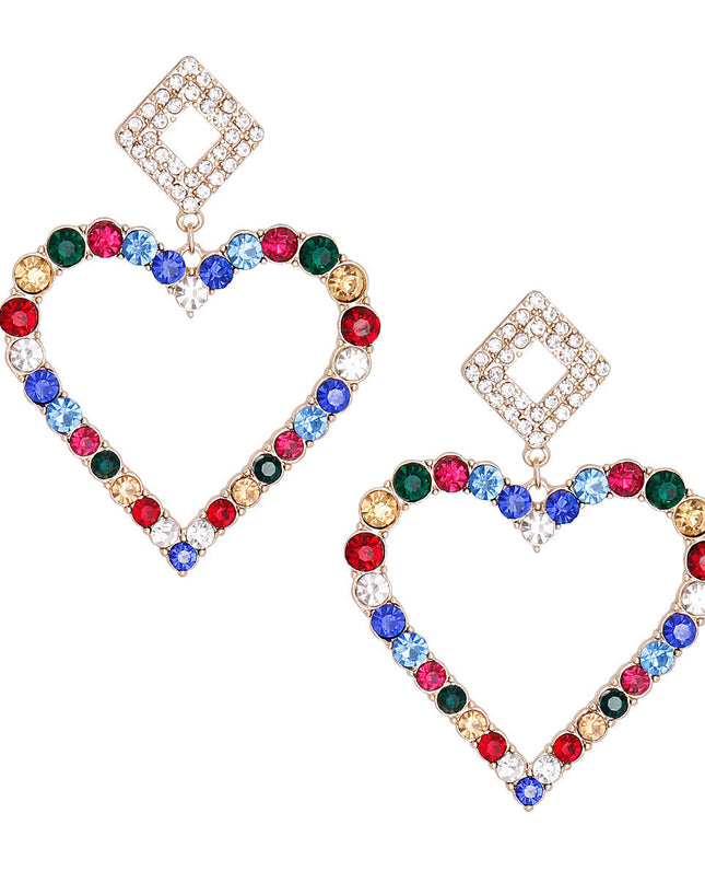 Multi Crystal Heart Drop Earrings
