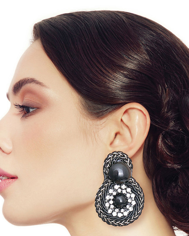 Black Braided Round Stud Earrings