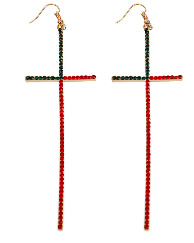 Divine Drops: Rhinestone Cross Earrings