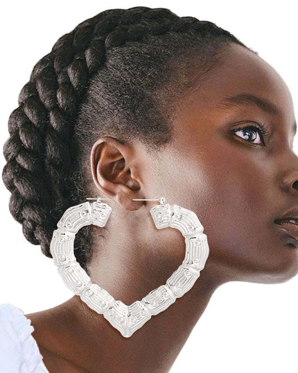 Silver Heart Bamboo Hoops