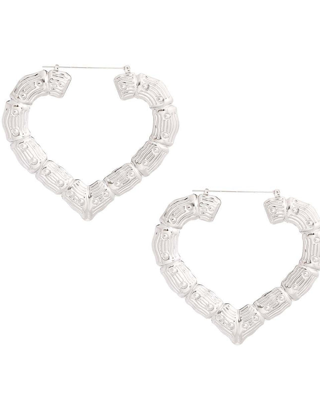 Silver Heart Bamboo Hoops