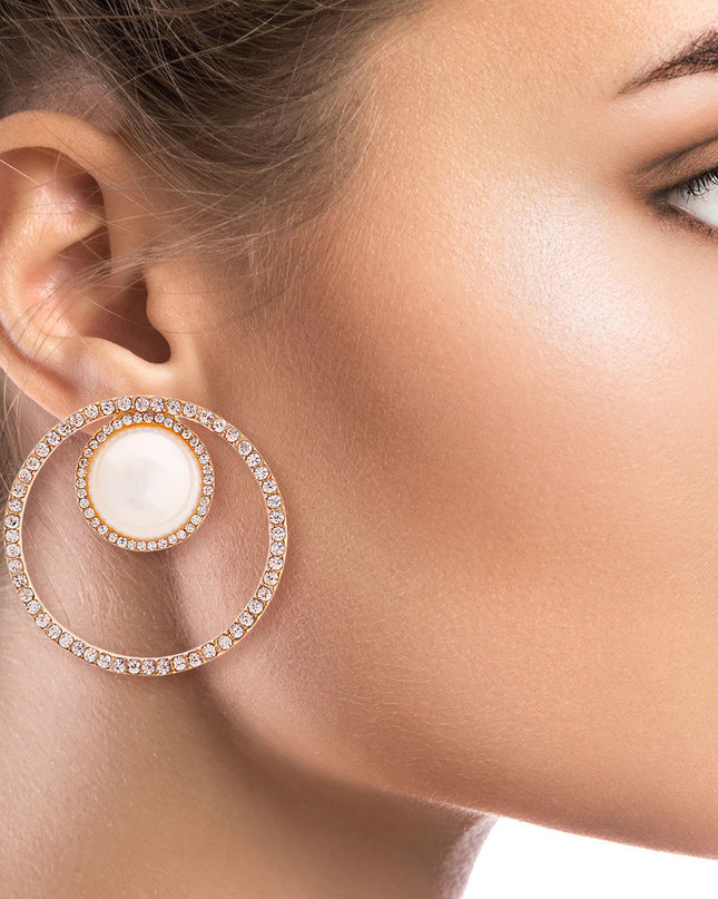 Cream Pearl Pave Round Earrings