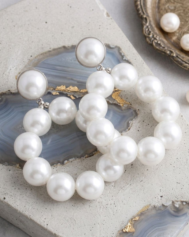 White Pearl Teardrop Chunky Earrings for Women
