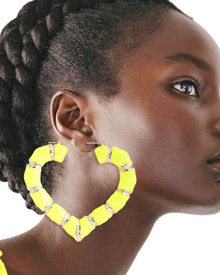 Neon Yellow Heart Bamboo Hoops