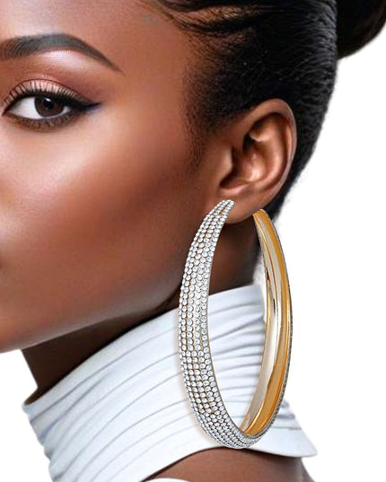 Hoops Graduated Gold Rhinestone 3.5 inch Earrings