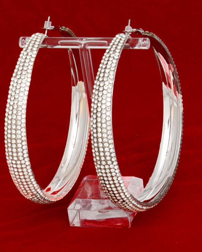 Hoops Graduated Gold Rhinestone 3.5 inch Earrings