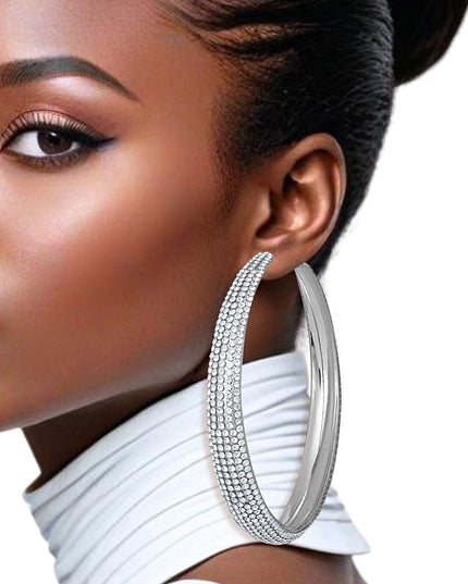Hoops Graduated Silver Rhinestone 3.5 inch Earring