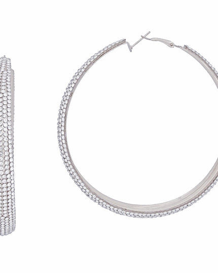 Hoops Graduated Silver Rhinestone 3.5 inch Earring