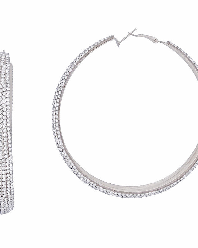 Hoops Graduated Silver Rhinestone 3.5 inch Earring