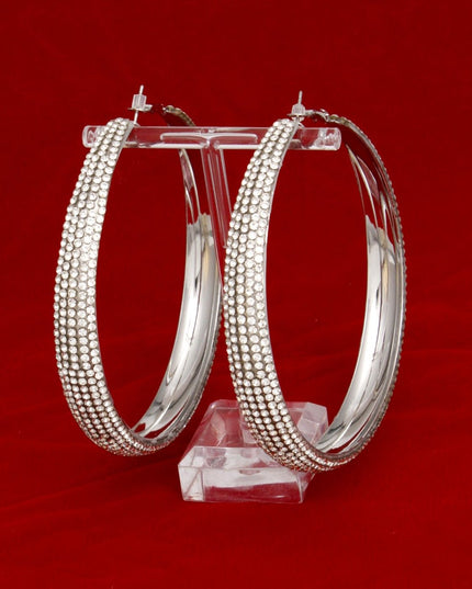 Hoops Graduated Silver Rhinestone 3.5 inch Earring