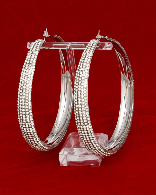 Hoops Graduated Silver Rhinestone 3.5 inch Earring