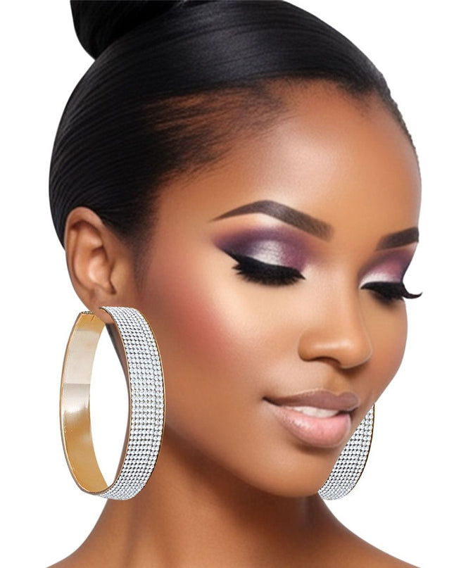 Hoops Clear Stone Gold Wide Earrings for Women